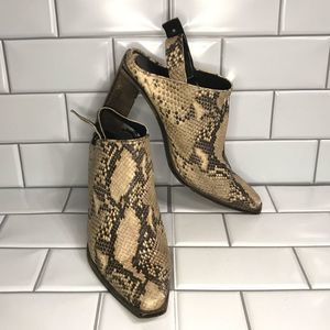 SNAKESKIN Size 9.5 Wooden Block Heels With Stud-Closure Ankle Strap; Preloved